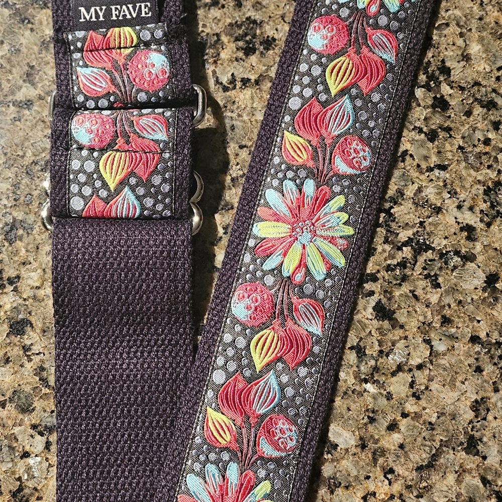 Embroidered Floral Guitar Strap